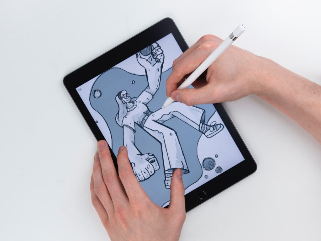 Hand drawing on tablet using graphics tools